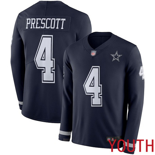Youth Dallas Cowboys Limited Navy Blue Dak Prescott #4 Therma Long Sleeve NFL Jersey